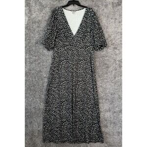 Asos Maxi Dress Womens‎ 14 Black Polka Dot Slinky Tea Puff Sleeve Peasant